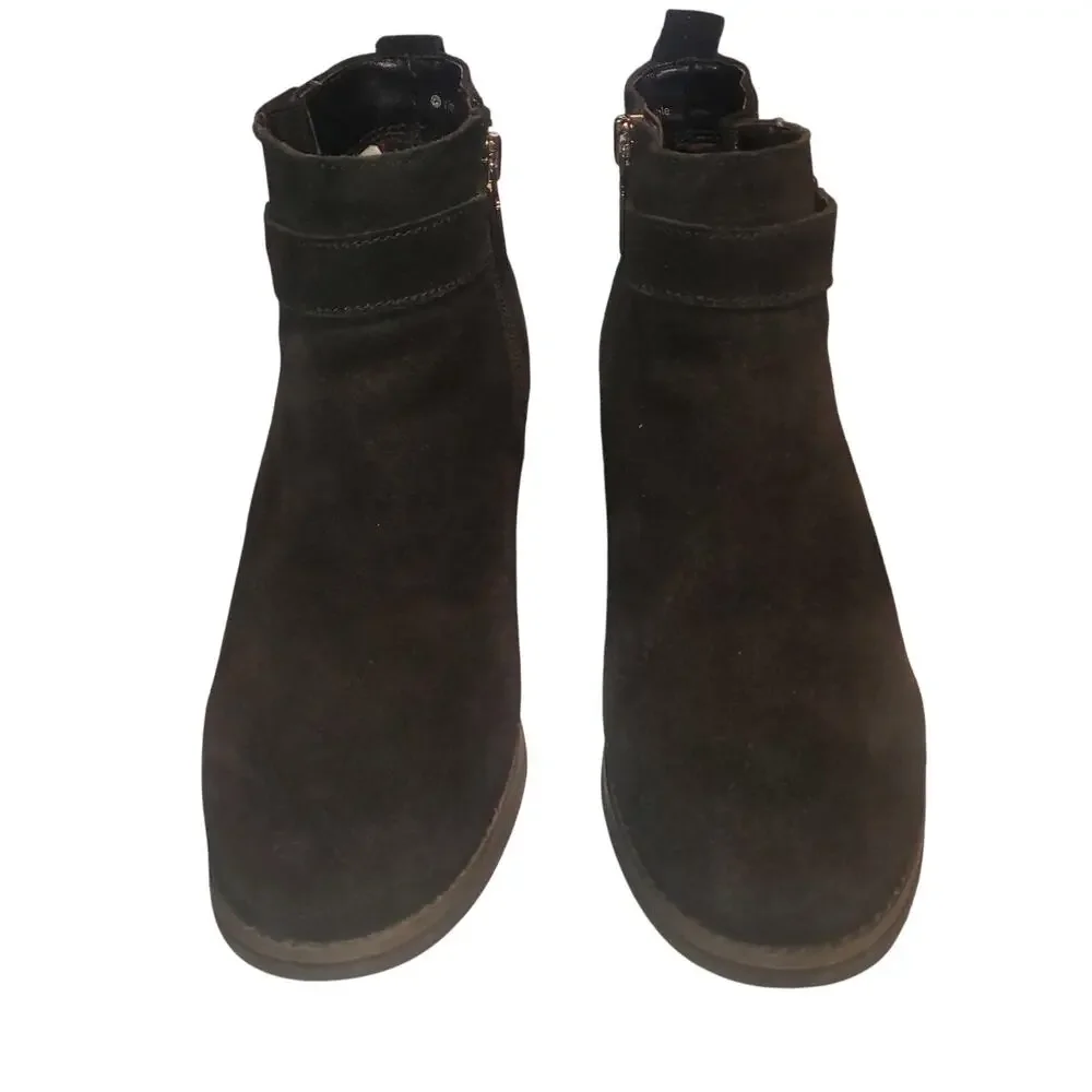 Blondo Size 7 Luca Waterproof Black Suede Leather Harness Strap Booties Biker